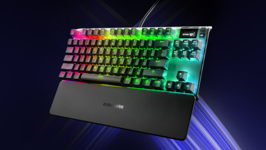 SteelSeries Apex Pro TKL gaming keyboard used by top 5 fortnite champion teams in the esports world cup